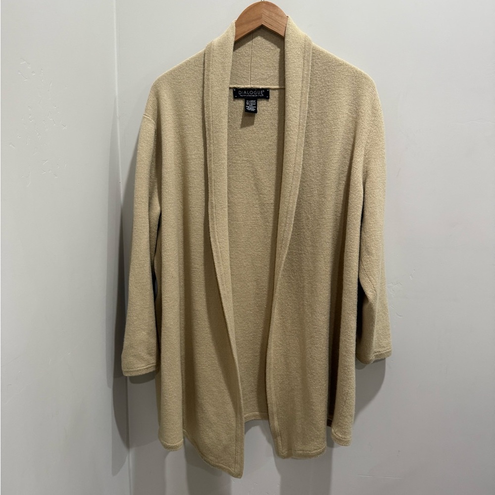 DIALOGUE Women's XLarge Beige Open Cardigan Sweater 50 Acrylic 50 Merino Wool‎